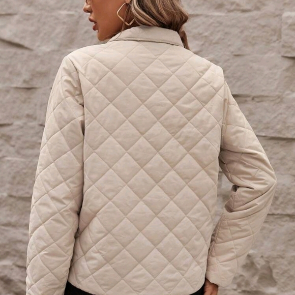 Ladies' Thin Padded Diamond Quilted Stand Collar Long Sleeve Padded Coat With Zi - Picture 2 of 4